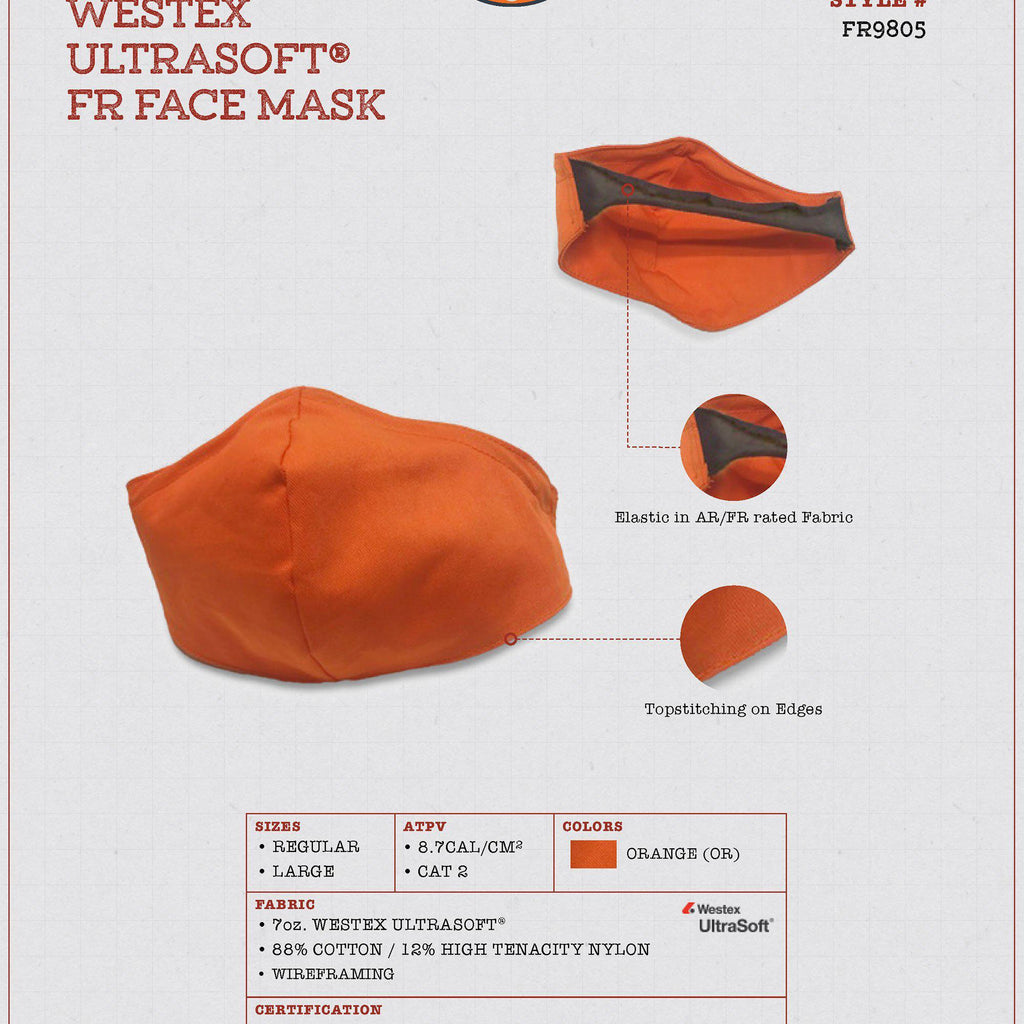 Rasco FR FR9805 Westex UltraSoft 7 oz. Orange FR Face Mask