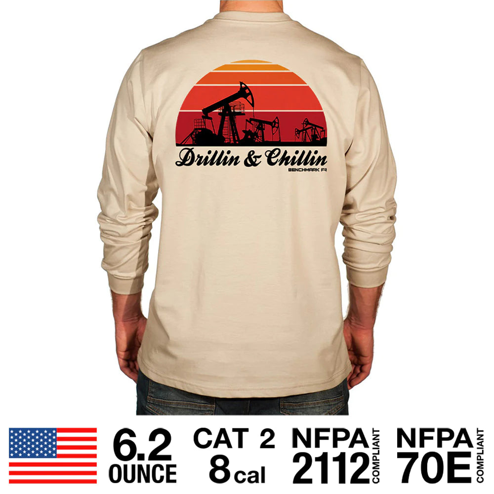 Benchmark 3118FR-CUSTOM Drilling and Chillin T-Shirt-Fire Retardant Shirts.com