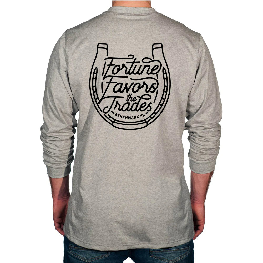 Benchmark 3118FR-FORTUNEHORSE Fortune Favors the Trades Horseshoe FR T-Shirt-Fire Retardant Shirts.com