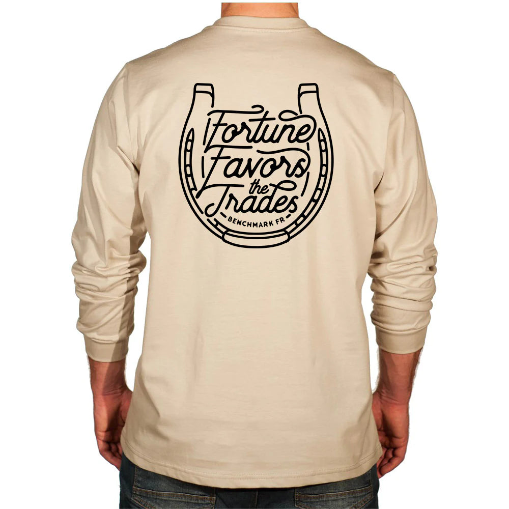 Benchmark 3118FR-FORTUNEHORSE Fortune Favors the Trades Horseshoe FR T-Shirt-Fire Retardant Shirts.com