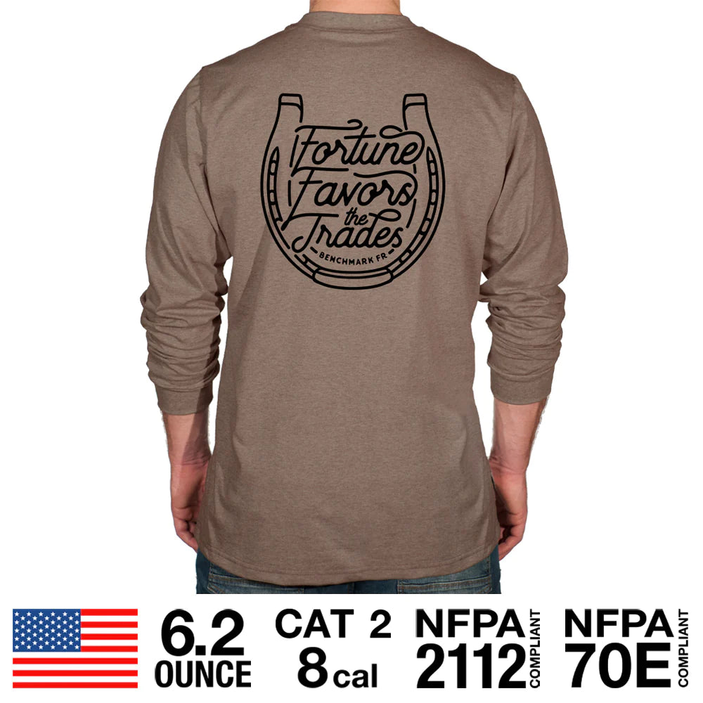 Benchmark 3118FR-FORTUNEHORSE Fortune Favors the Trades Horseshoe FR T-Shirt-Fire Retardant Shirts.com