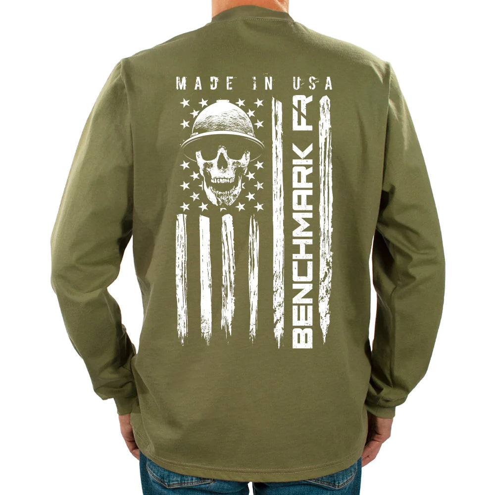 Benchmark 3118FR-SKFLAG American Skull FR T-Shirt W/Pocket-Fire Retardant Shirts.com