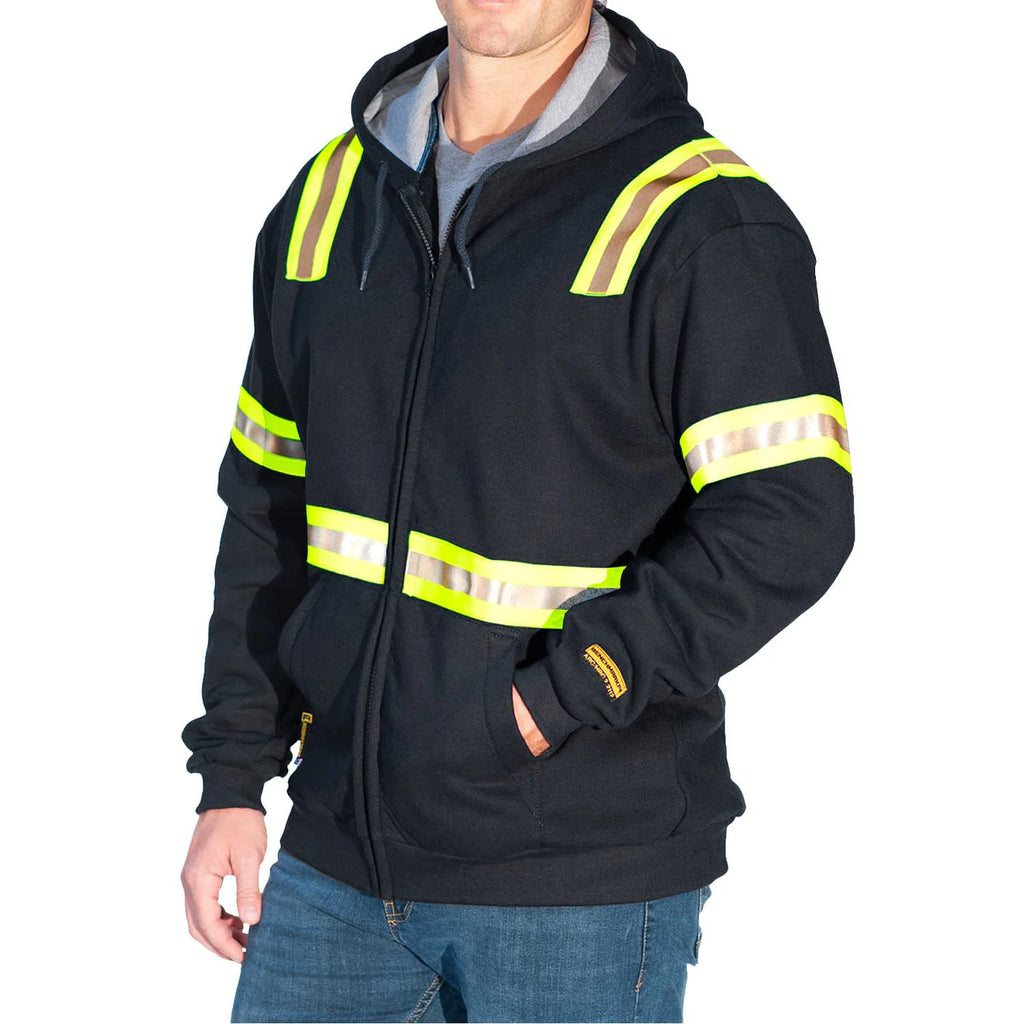 Benchmark FR 3025FRBK Enhanced Visibility Hooded Zippered Sweatshirt-Fire Retardant Shirts.com