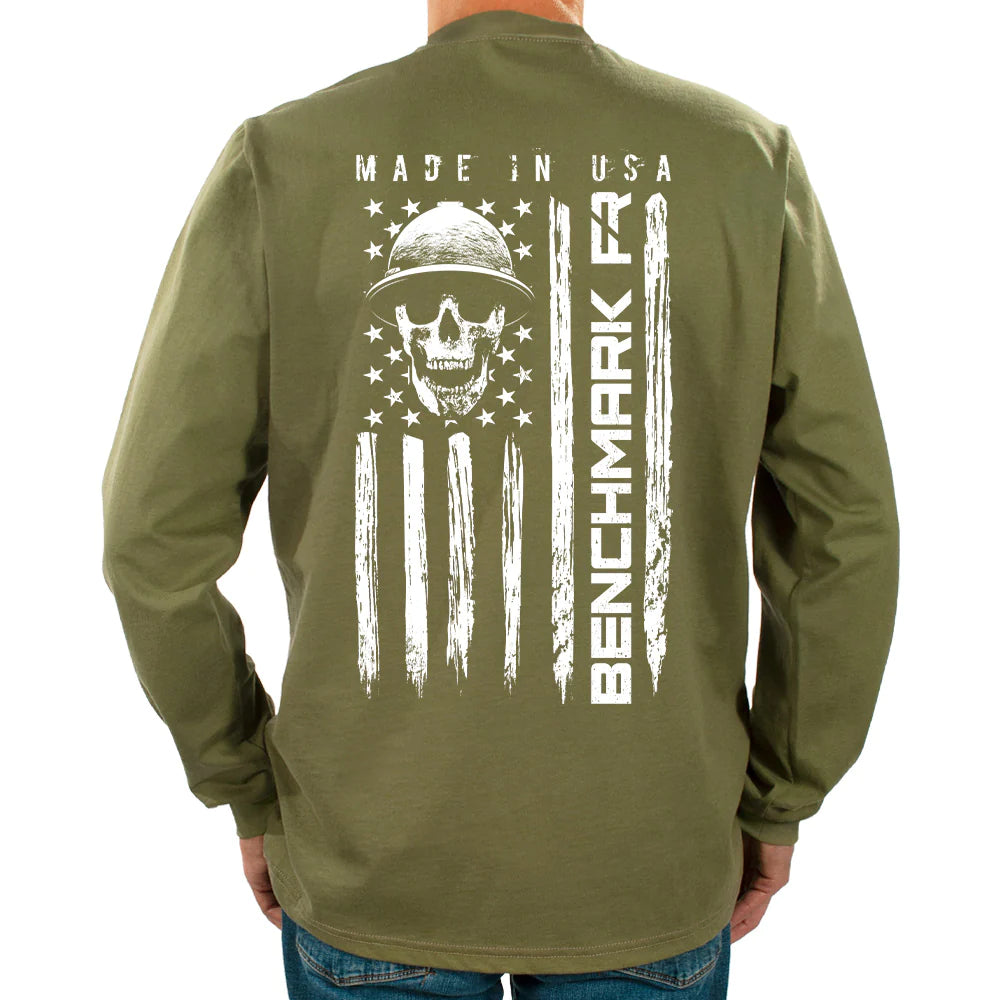 Benchmark 3118FR-SKFLAG American Skull FR T-Shirt W/Pocket