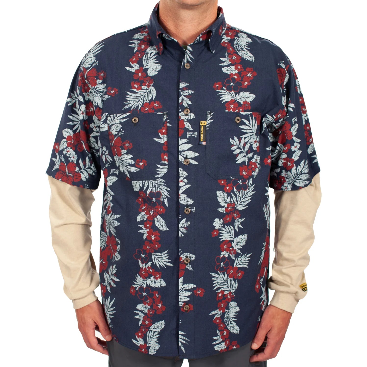 Benchmark FR 1959FRNB Aloha Friday Tropical Vine Navy Blue Flame Resistant  Hawaiian Shirt