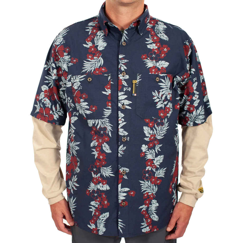 Benchmark FR 1959FRNB Aloha Friday Tropical Vine Navy Blue Flame Resistant Hawaiian Shirt