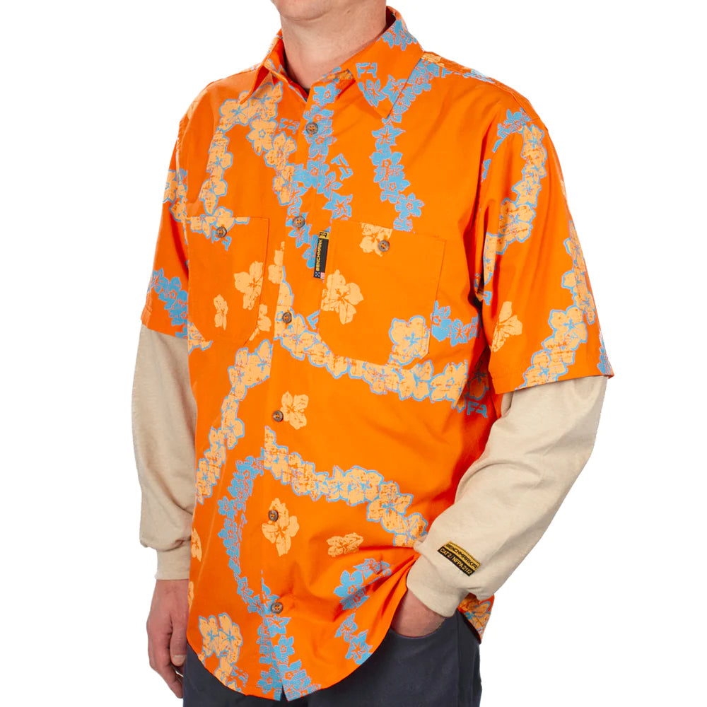 Benchmark FR 1959FROR-S Leis for Days Orange Flame Resistant Hawaiian Shirt