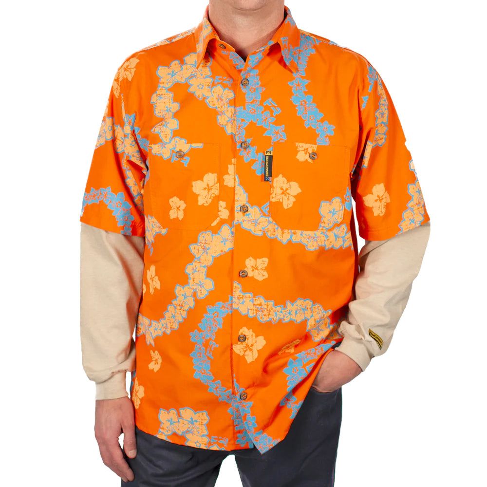 Benchmark FR 1959FROR-S Leis for Days Orange Flame Resistant Hawaiian Shirt