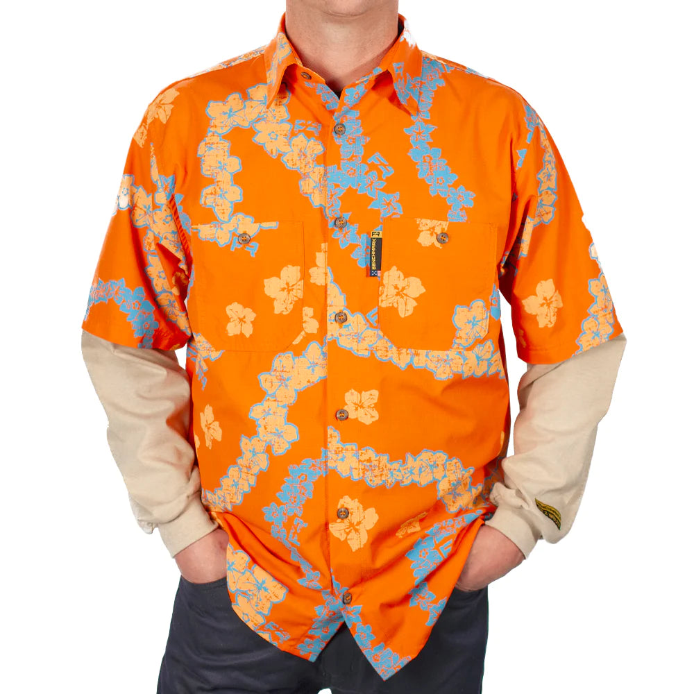 Benchmark FR 1959FROR-S Leis for Days Orange Flame Resistant Hawaiian Shirt