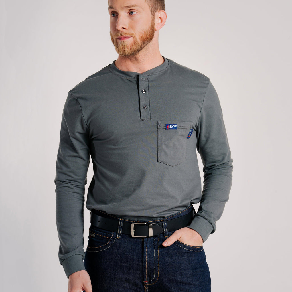 LAPCO FR FRT-RHP 6GY Gray 6oz. Henley Tees-Fire Retardant Shirts.com