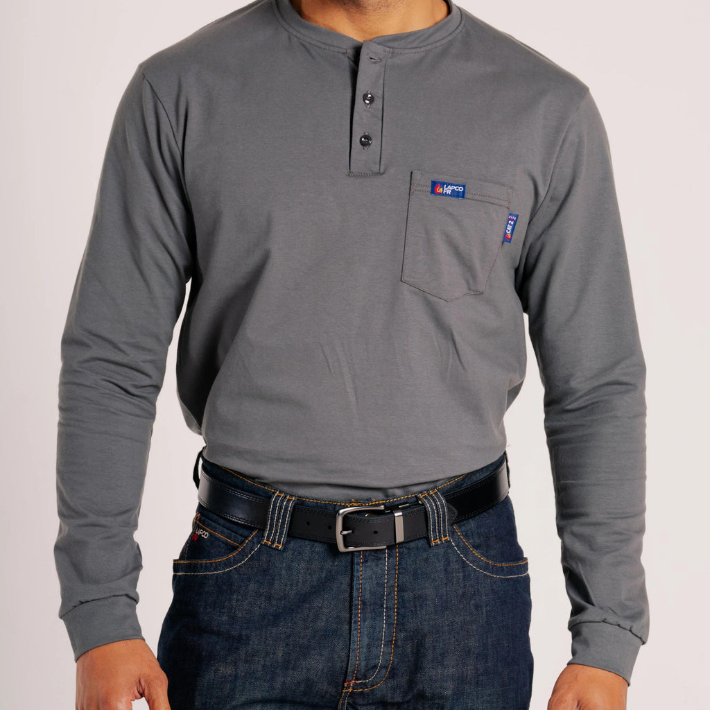 LAPCO FR FRT-RHP 6GY Gray 6oz. Henley Tees-Fire Retardant Shirts.com