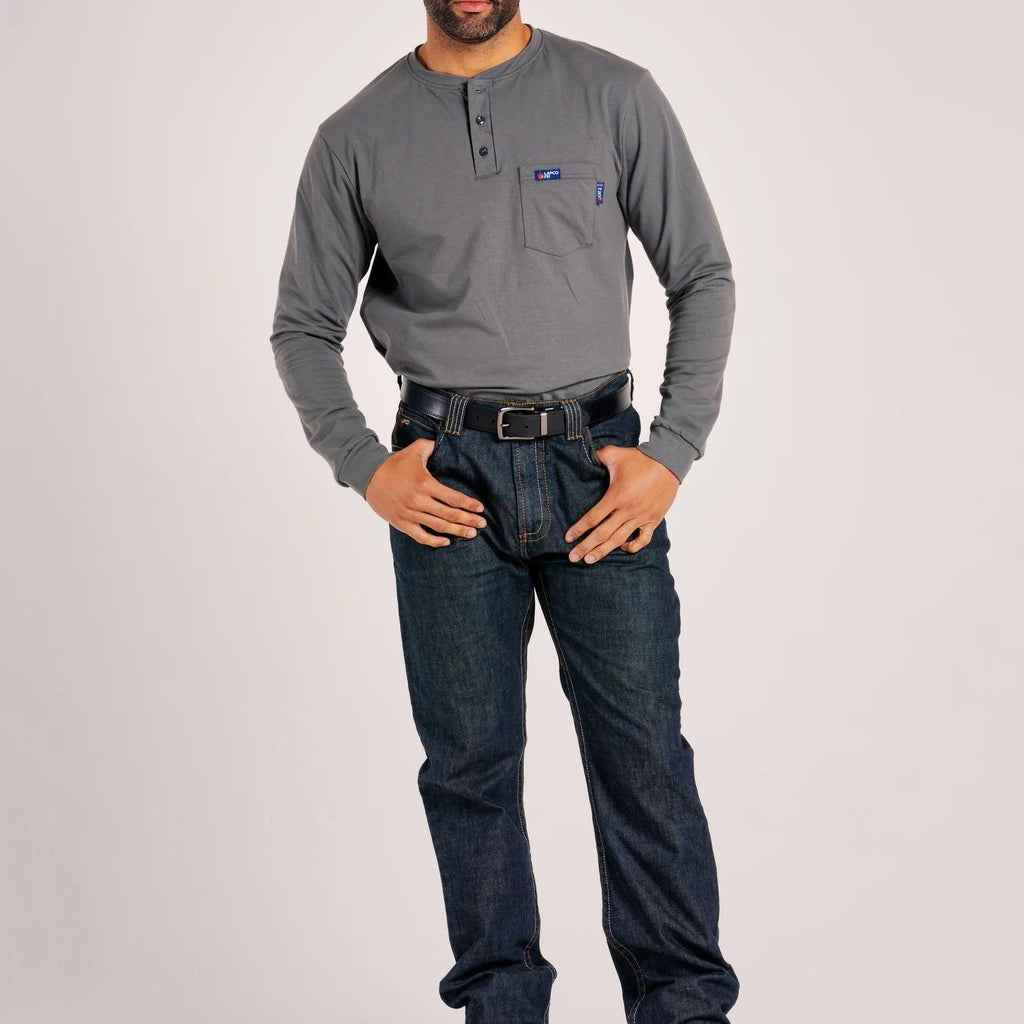LAPCO FR FRT-RHP 6GY Gray 6oz. Henley Tees-Fire Retardant Shirts.com