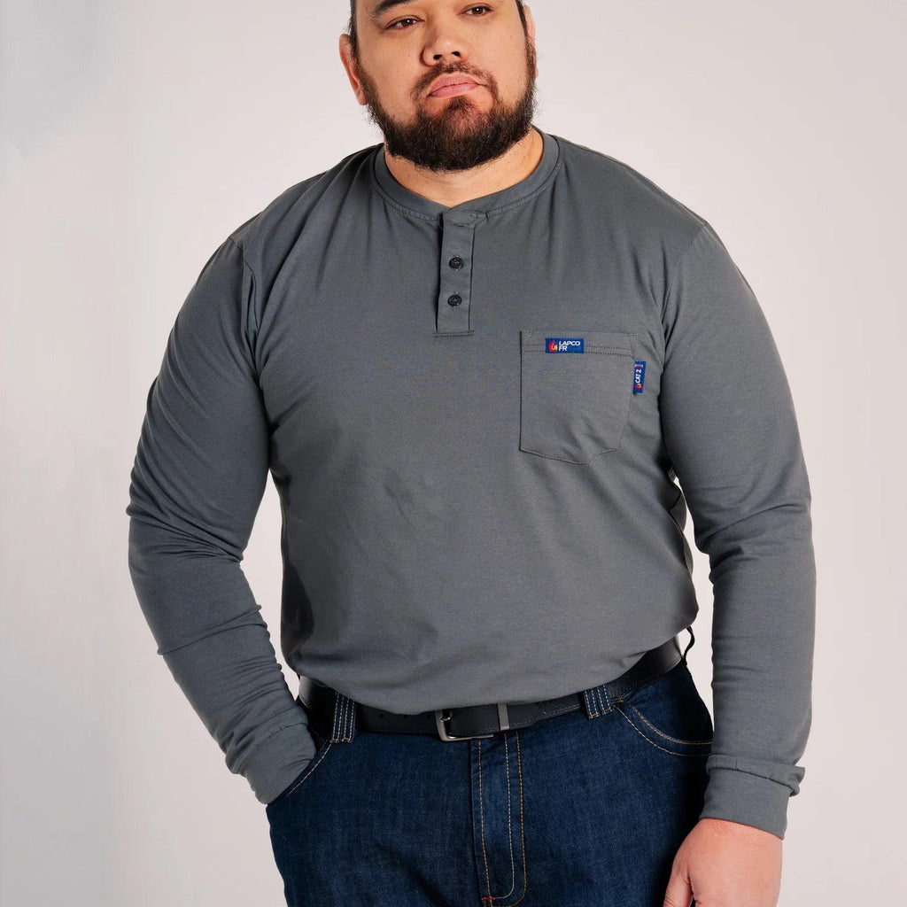 LAPCO FR FRT-RHP 6GY Gray 6oz. Henley Tees-Fire Retardant Shirts.com