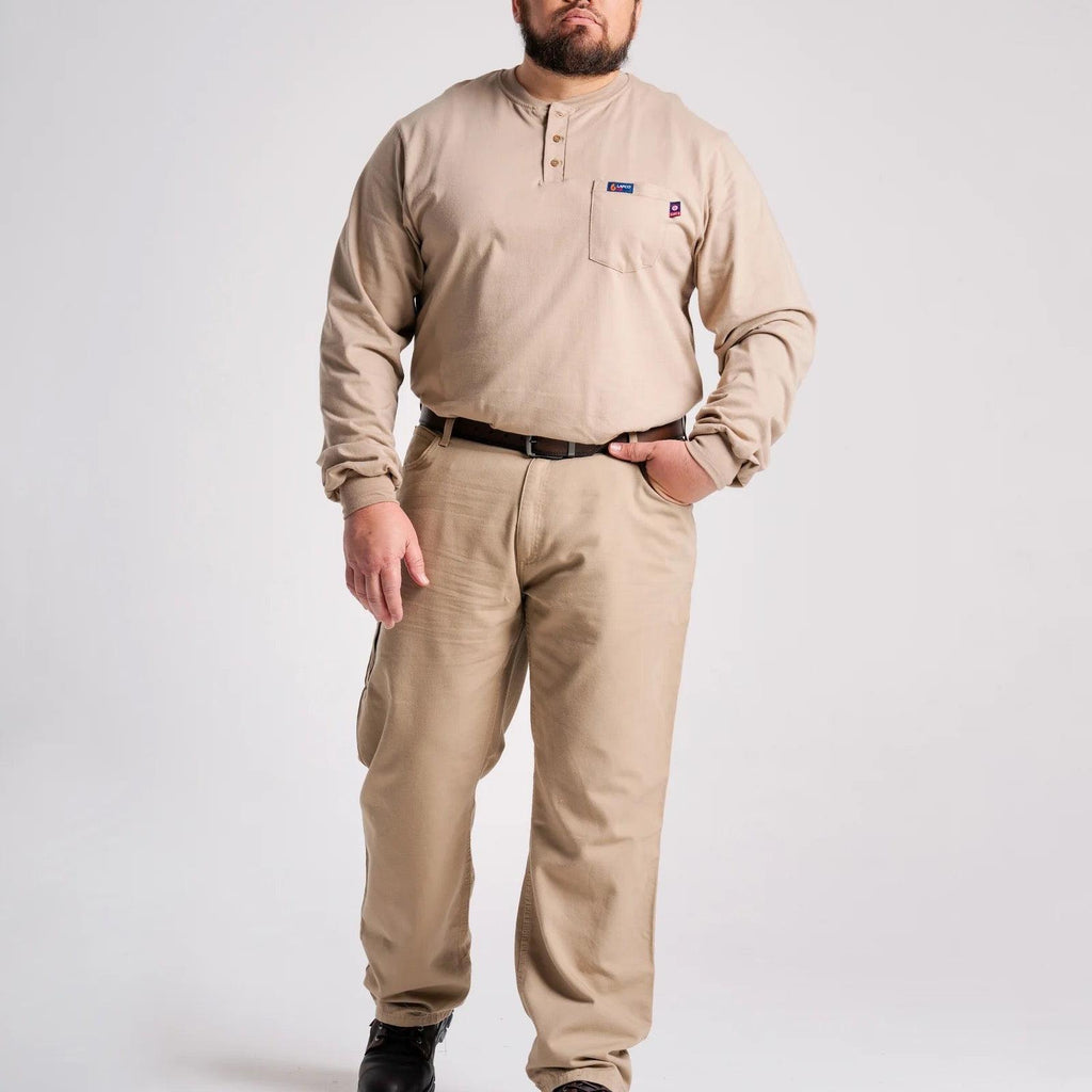 LAPCO FR FRT-RHP 6KH Khaki 6oz. Henley Tees-Fire Retardant Shirts.com