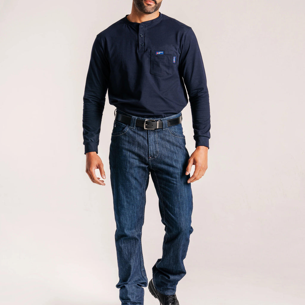LAPCO FR FRT-RHP 6NY Navy 6oz. Henley Tees-Fire Retardant Shirts.com