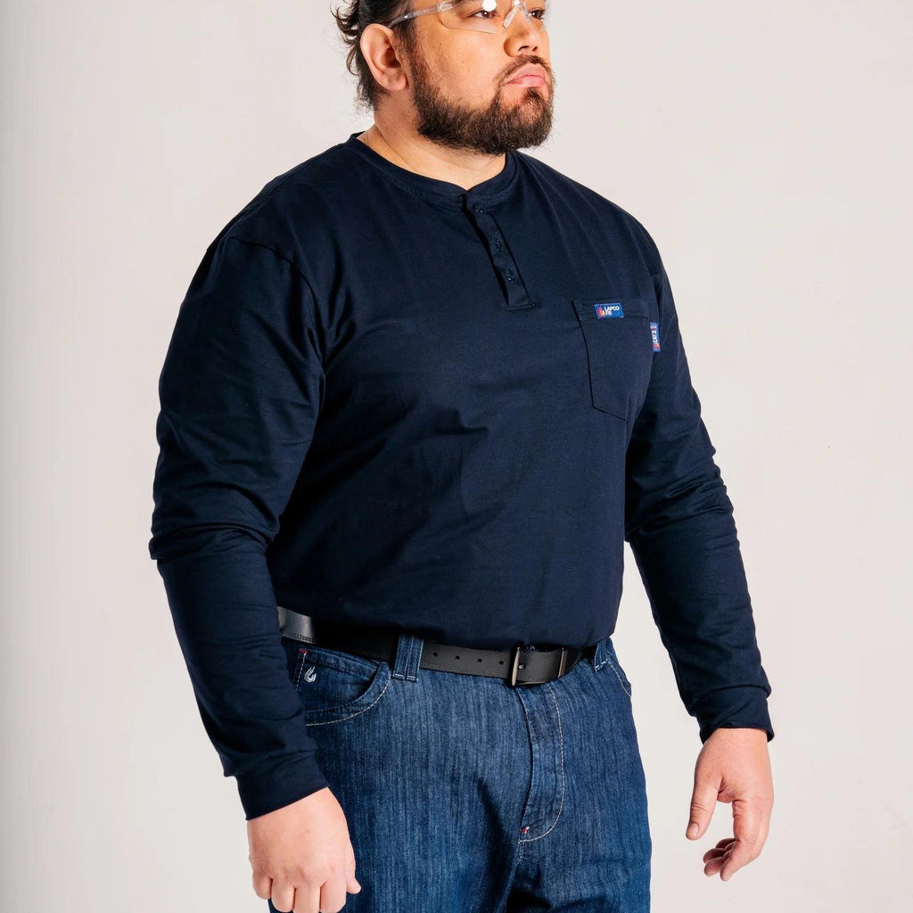 LAPCO FR FRT-RHP 6NY Navy 6oz. Henley Tees-Fire Retardant Shirts.com