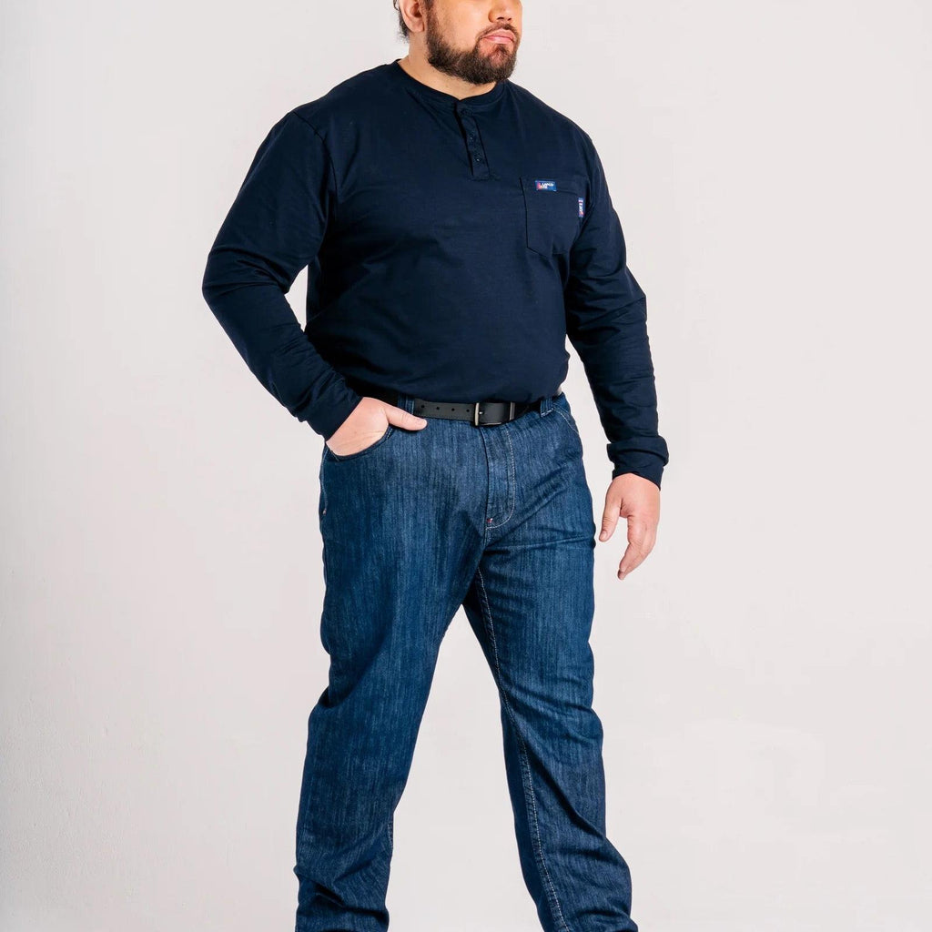 LAPCO FR FRT-RHP 6NY Navy 6oz. Henley Tees-Fire Retardant Shirts.com