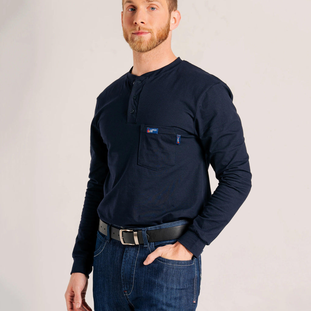 LAPCO FR FRT-RHP 6NY Navy 6oz. Henley Tees-Fire Retardant Shirts.com