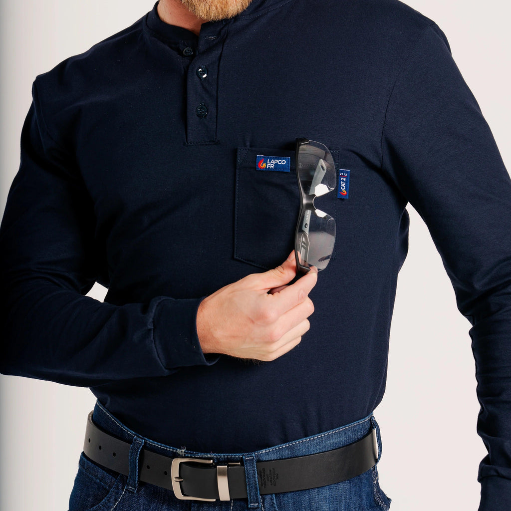 LAPCO FR FRT-RHP 6NY Navy 6oz. Henley Tees-Fire Retardant Shirts.com