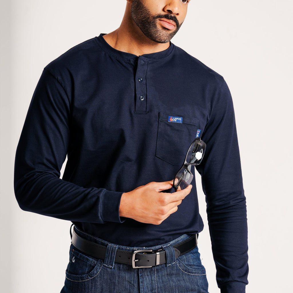 LAPCO FR FRT-RHP 6NY Navy 6oz. Henley Tees-Fire Retardant Shirts.com
