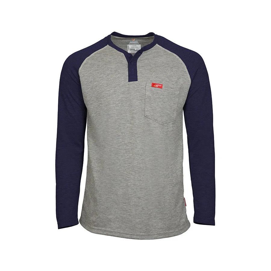 LAPCO FR FRT-RHP BLG Black-Gray 6oz. Henley Tees-Fire Retardant Shirts.com