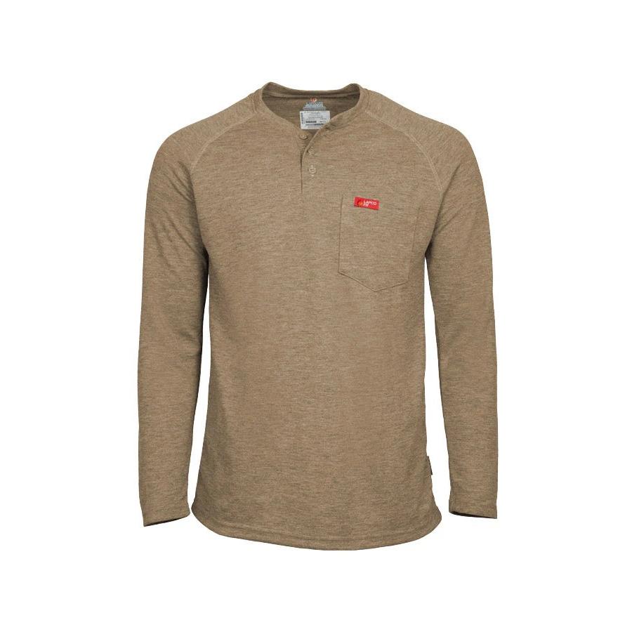 LAPCO FR FRT-RHP TAN Tan 6oz. Henley Tees-Fire Retardant Shirts.com