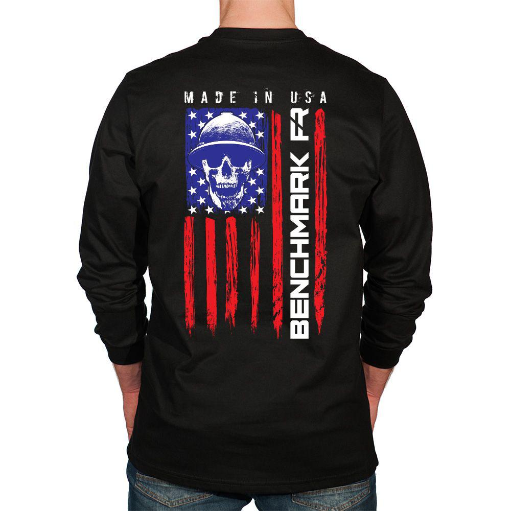Benchmark 3118FR-SKFLAG American Skull FR T-Shirt W/Pocket-Fire Retardant Shirts.com