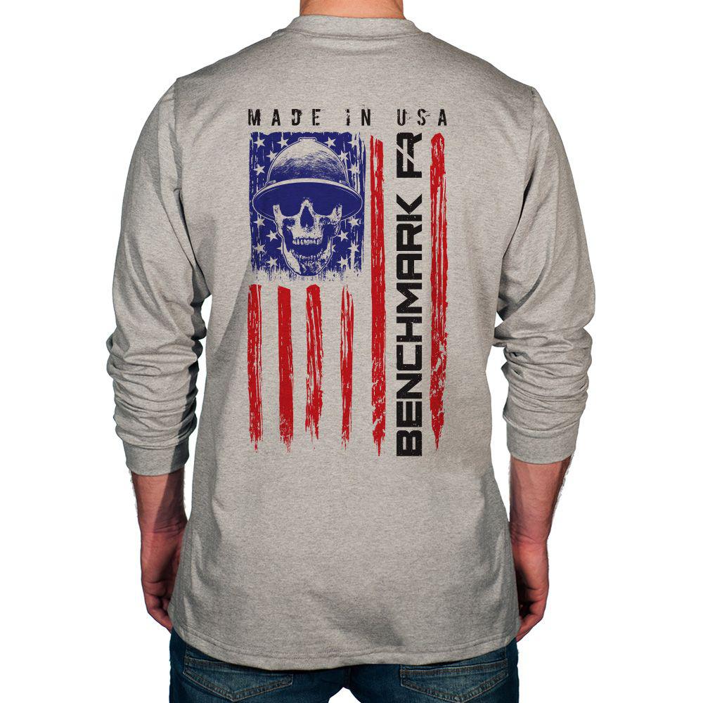 Benchmark 3118FR-SKFLAG American Skull FR T-Shirt W/Pocket-Fire Retardant Shirts.com