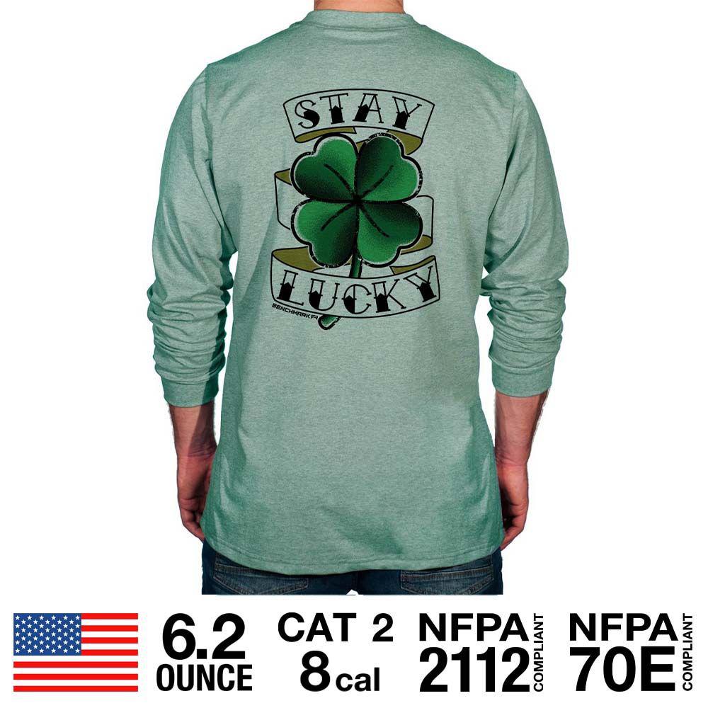 Benchmark 3118FR-STAYLUCKY Stay Lucky FR T-Shirt With Front Pocket-Fire Retardant Shirts.com