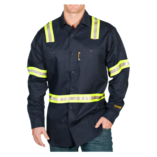 Benchmark FR 1029FRN-S "Silver Bullet" FR Shirt with YSY Reflective Striping-Fire Retardant Shirts.com
