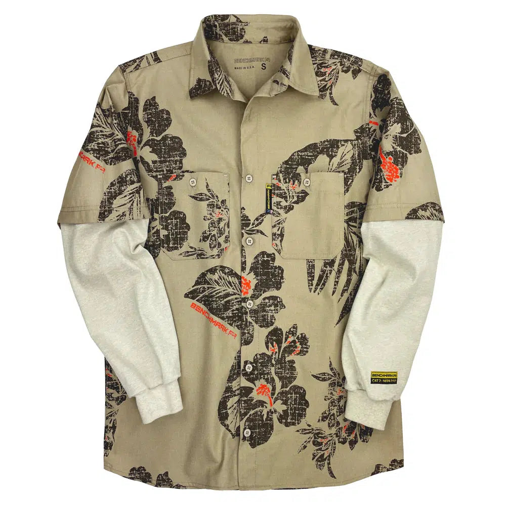 Benchmark FR 1959FRB Aloha Friday Beige Flame Resistant Hawaiian Shirt-Fire Retardant Shirts.com