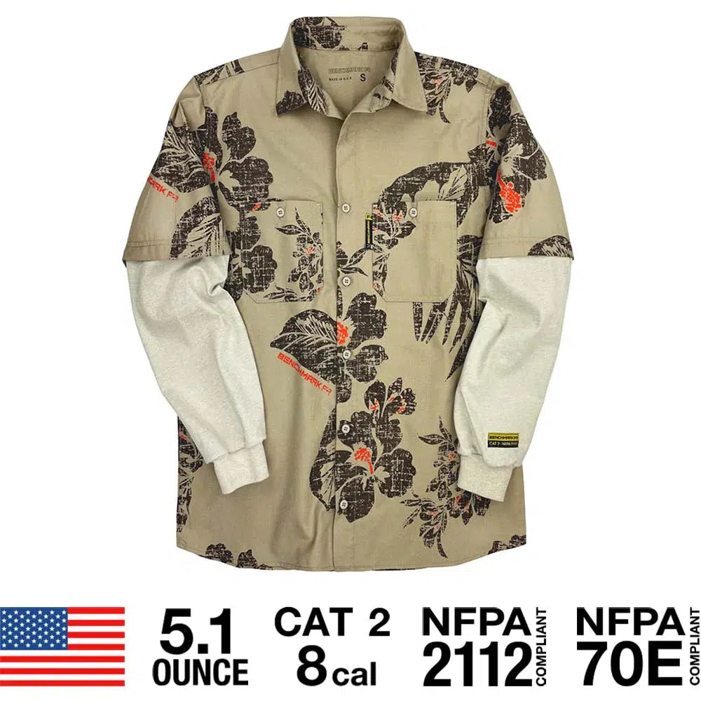 Benchmark FR 1959FRB Aloha Friday Beige Flame Resistant Hawaiian Shirt-Fire Retardant Shirts.com