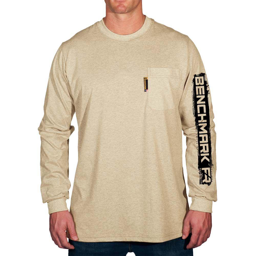 Benchmark FR 3118FR-ROADSTRIPE Road Stripe FR Sleeve Logo T-Shirt with Chest Pocket-Fire Retardant Shirts.com