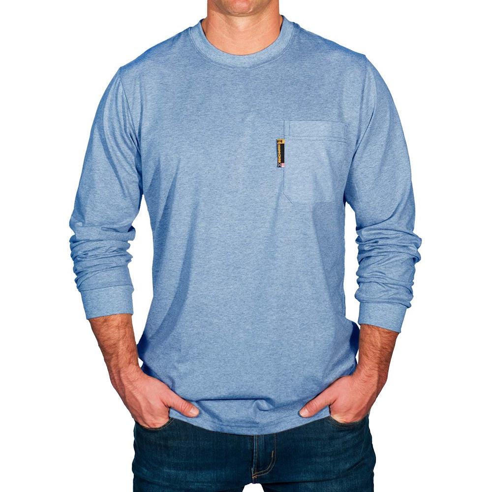Benchmark FR 3118FRLB Light Blue Long Sleeve T-Shirt With Front Pocket-Fire Retardant Shirts.com