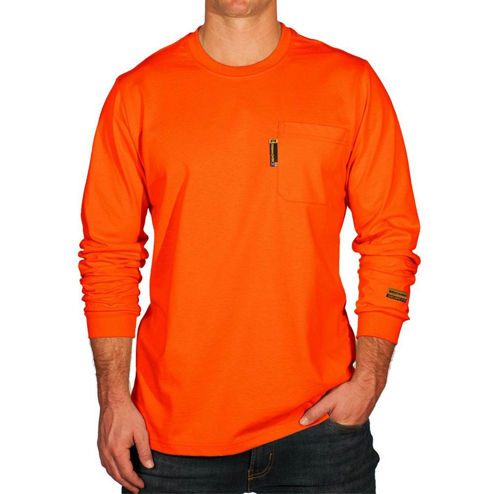 Benchmark FR 3118FROR Orange Long Sleeve T-Shirt With Front Pocket-Fire Retardant Shirts.com