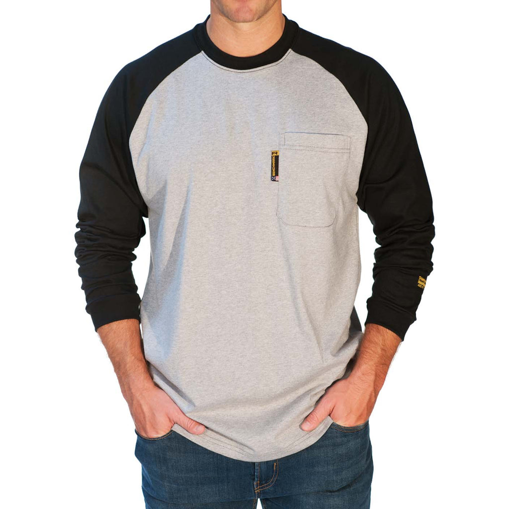 Benchmark FR 3119FRBL Black Raglan Flame Resistant T-Shirt W/Front Pocket-Fire Retardant Shirts.com