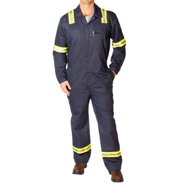 Benchmark FR 4030FRN Navy FR Coverall With Reflective Striping-Fire Retardant Shirts.com