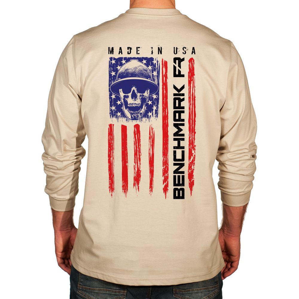 Benchmark 3118FR-SKFLAG American Skull FR T-Shirt W/Pocket