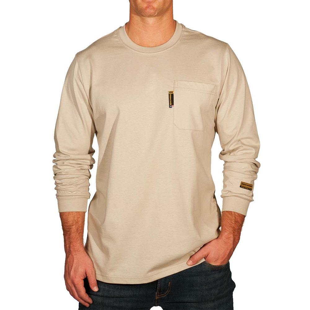 Benchmark FR 3118FRB Beige Long Sleeve T-Shirt With Front Pocket