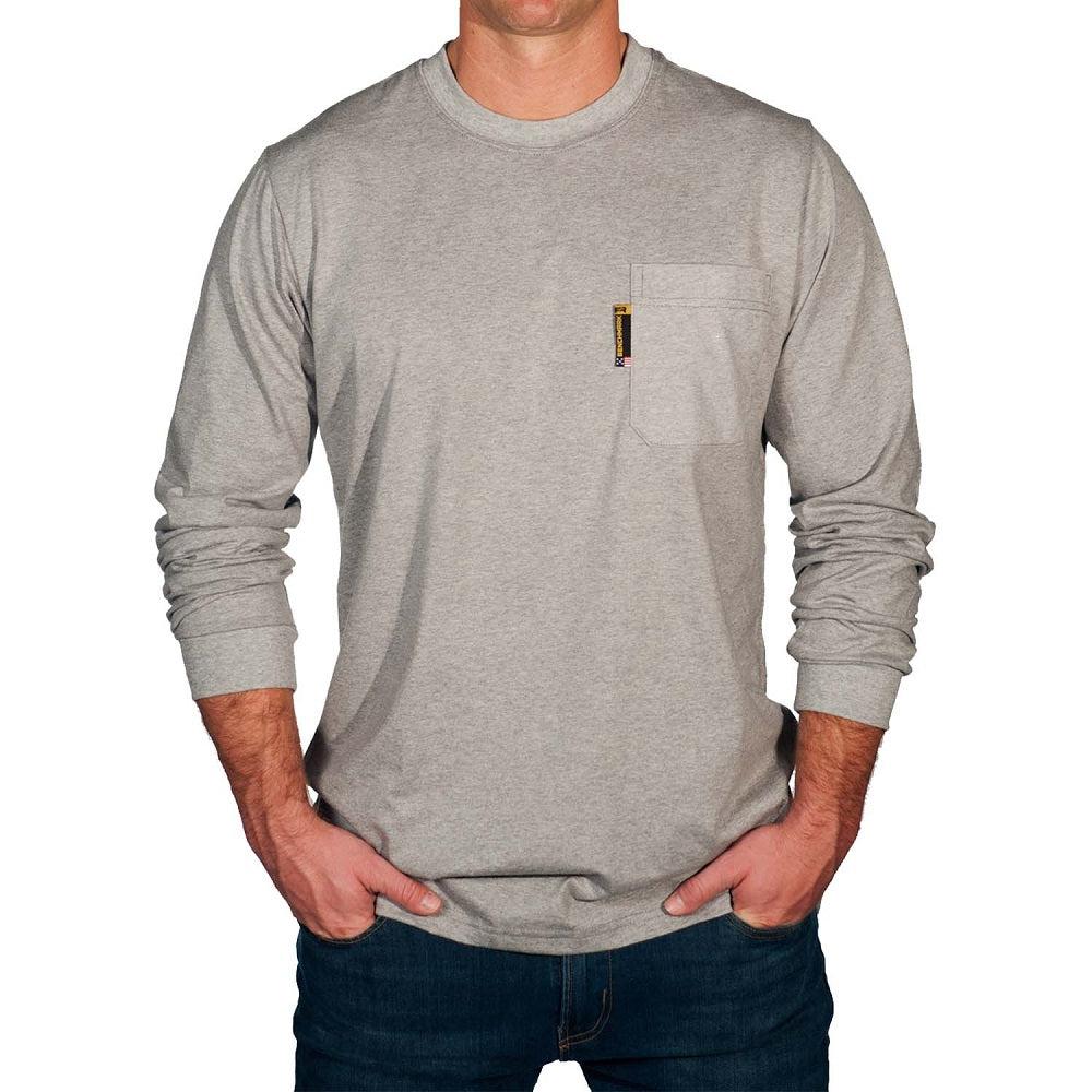 Benchmark FR 3118FRLG Light Gray Long Sleeve T-Shirt With Front Pocket