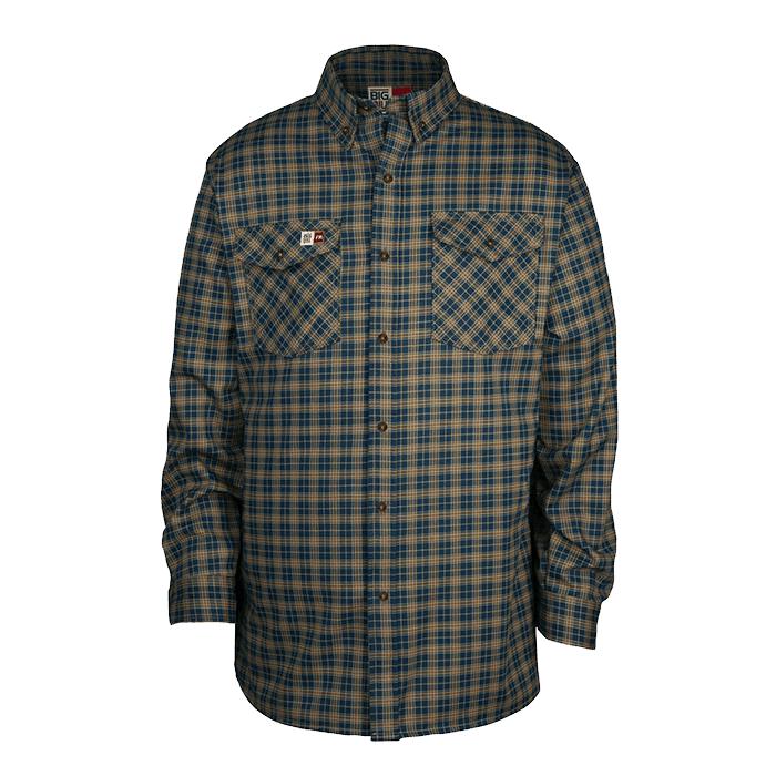 Big Bill FR 147BDSA6-BLU Blue Button-Down Plaid Dress Shirt-Fire Retardant Shirts.com