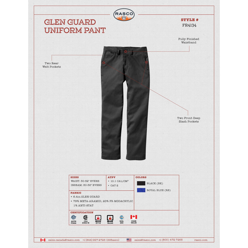 Rasco FR FR4134BK GlenGuard Uniform Pant