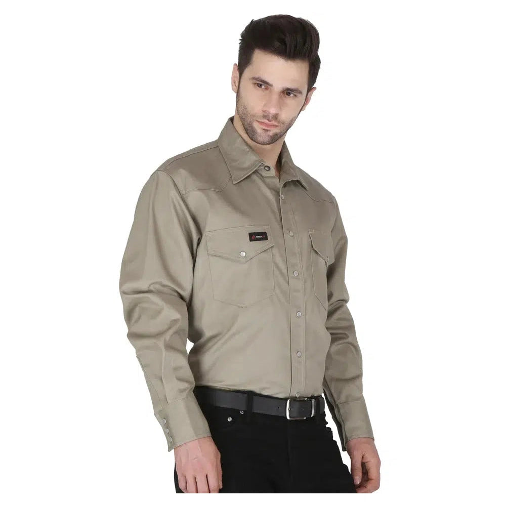 Lapco 7 oz. FR Western Pearl Snap Shirt in Khaki