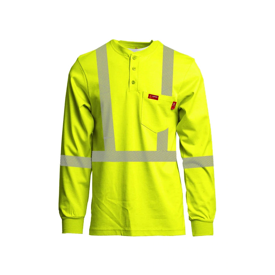 LAPCO FR FRT-HJE HV2 Class 2 7oz. FR Hi-Viz Henley Shirt-Fire Retardant Shirts.com