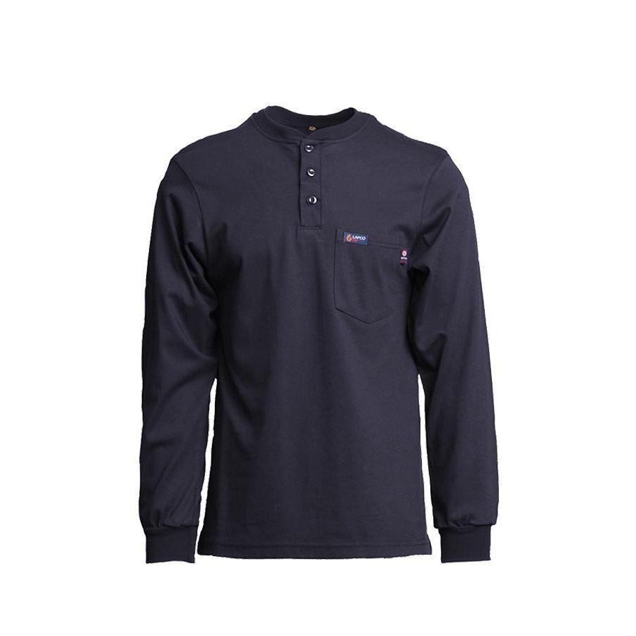 LAPCO FR FRT-HJE-NVY Navy 7oz. FR Henley Tees-Fire Retardant Shirts.com
