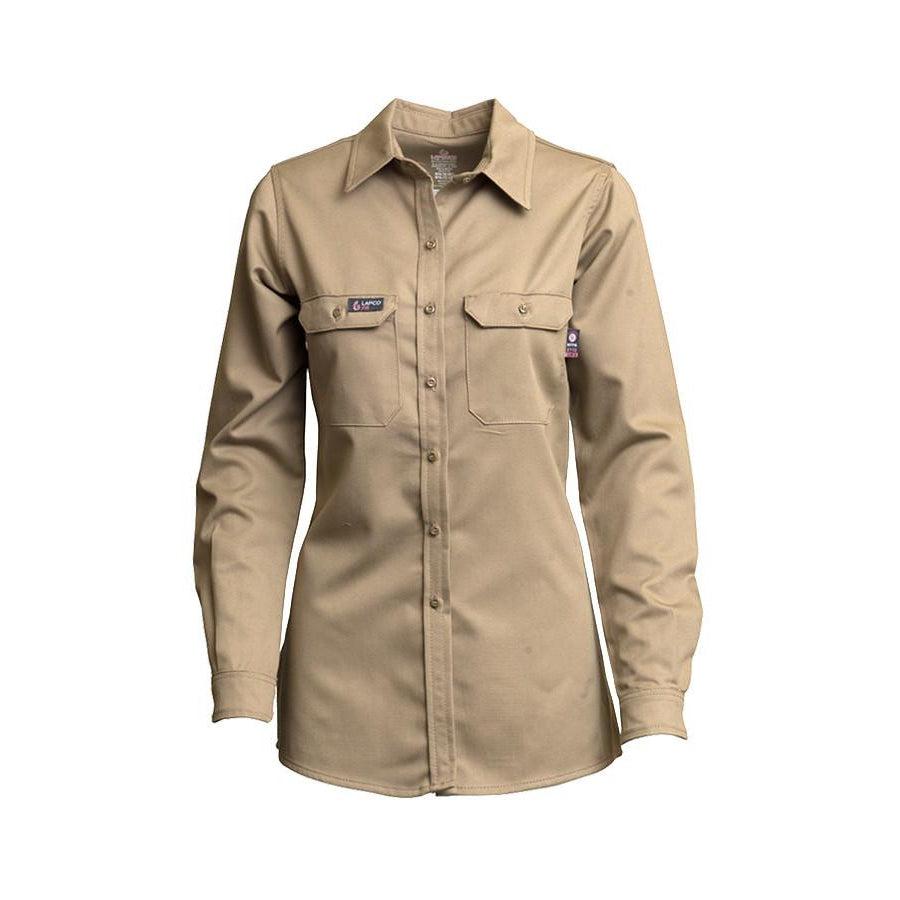 LAPCO FR L-SFRACKH Khaki 7oz. Ladies FR Uniform Shirts-Fire Retardant Shirts.com