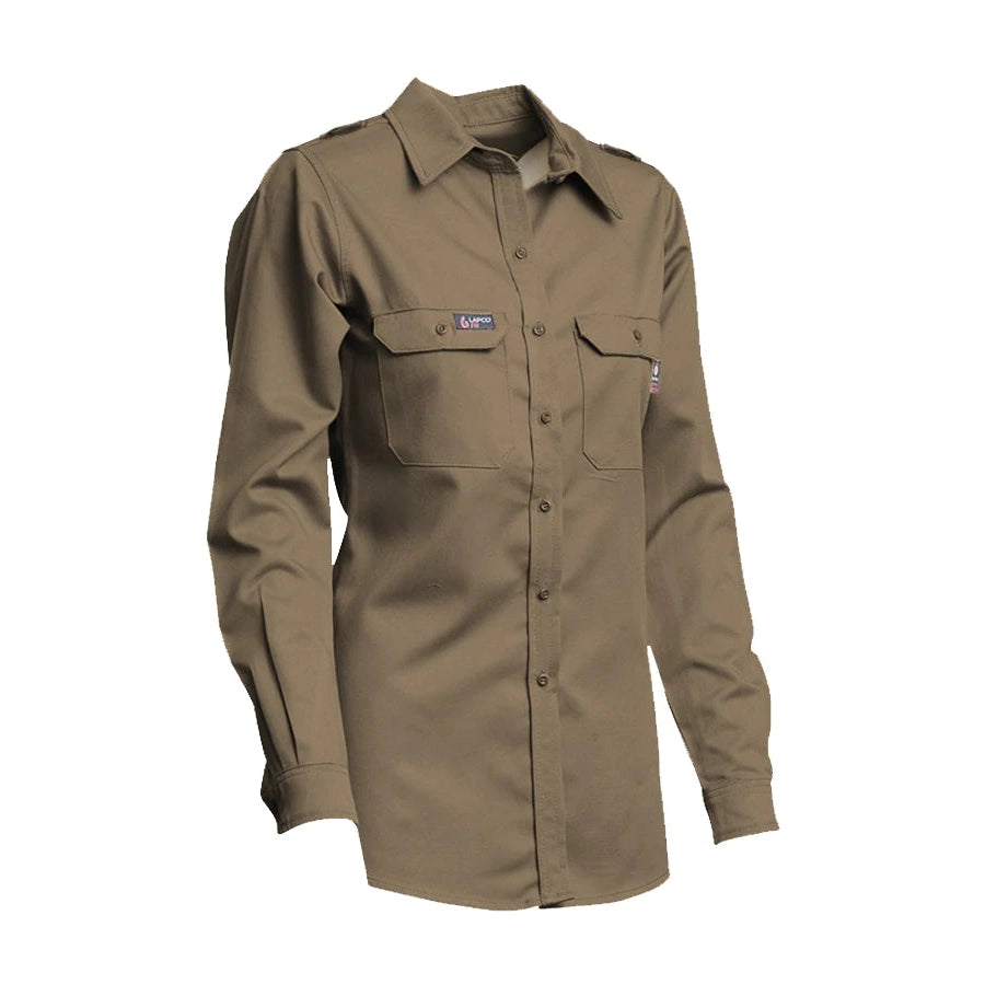 LAPCO FR L-SFRDH6KH Khaki 6.5oz. Ladies FR DH Uniform Shirt-Fire Retardant Shirts.com