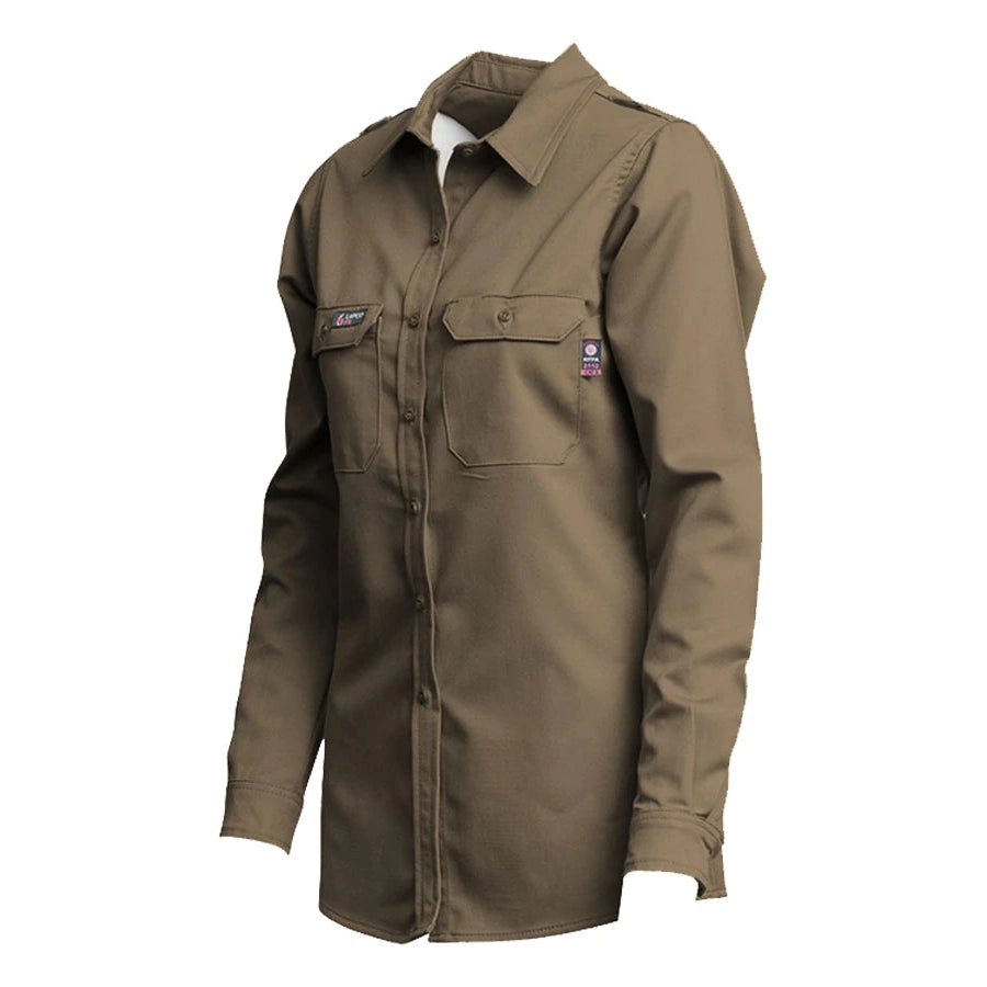LAPCO FR L-SFRDH6KH Khaki 6.5oz. Ladies FR DH Uniform Shirt-Fire Retardant Shirts.com