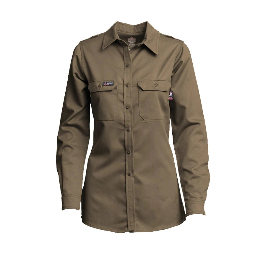LAPCO FR L-SFRDH6KH Khaki 6.5oz. Ladies FR DH Uniform Shirt-Fire Retardant Shirts.com