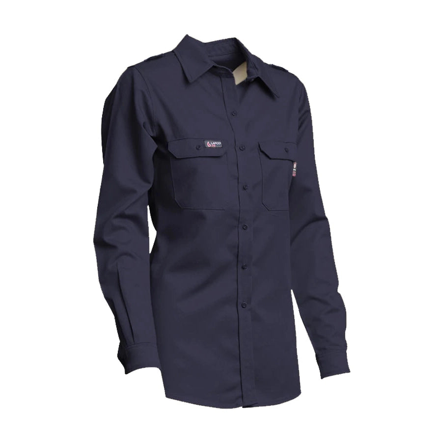 LAPCO FR L-SFRDH6NY Navy 6.5oz. Ladies FR DH Uniform Shirt Large / Regular / Navy LAPCO FR L-SFRDH6NY Navy 6.5oz. Ladies FR DH Uniform Shirt Large / Regular / Navy